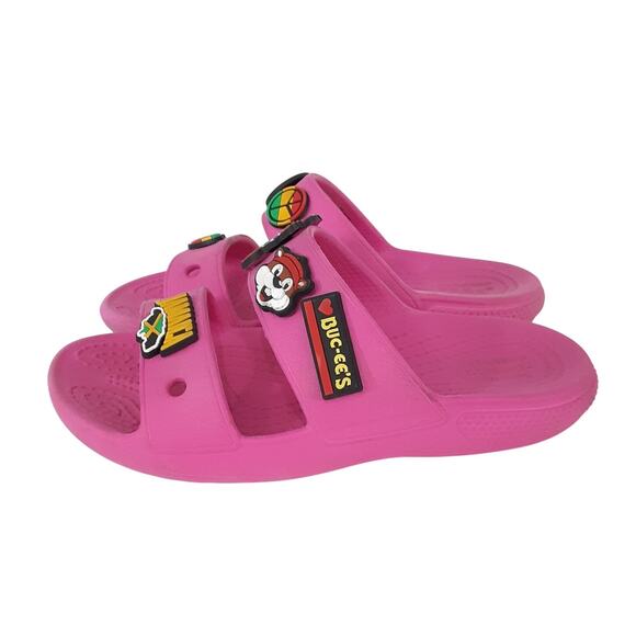 Crocs Classic Slide Sandals Hot Pink Girls 13 Water Shoes Bucees Jibbitz Charms - Picture 3 of 8
